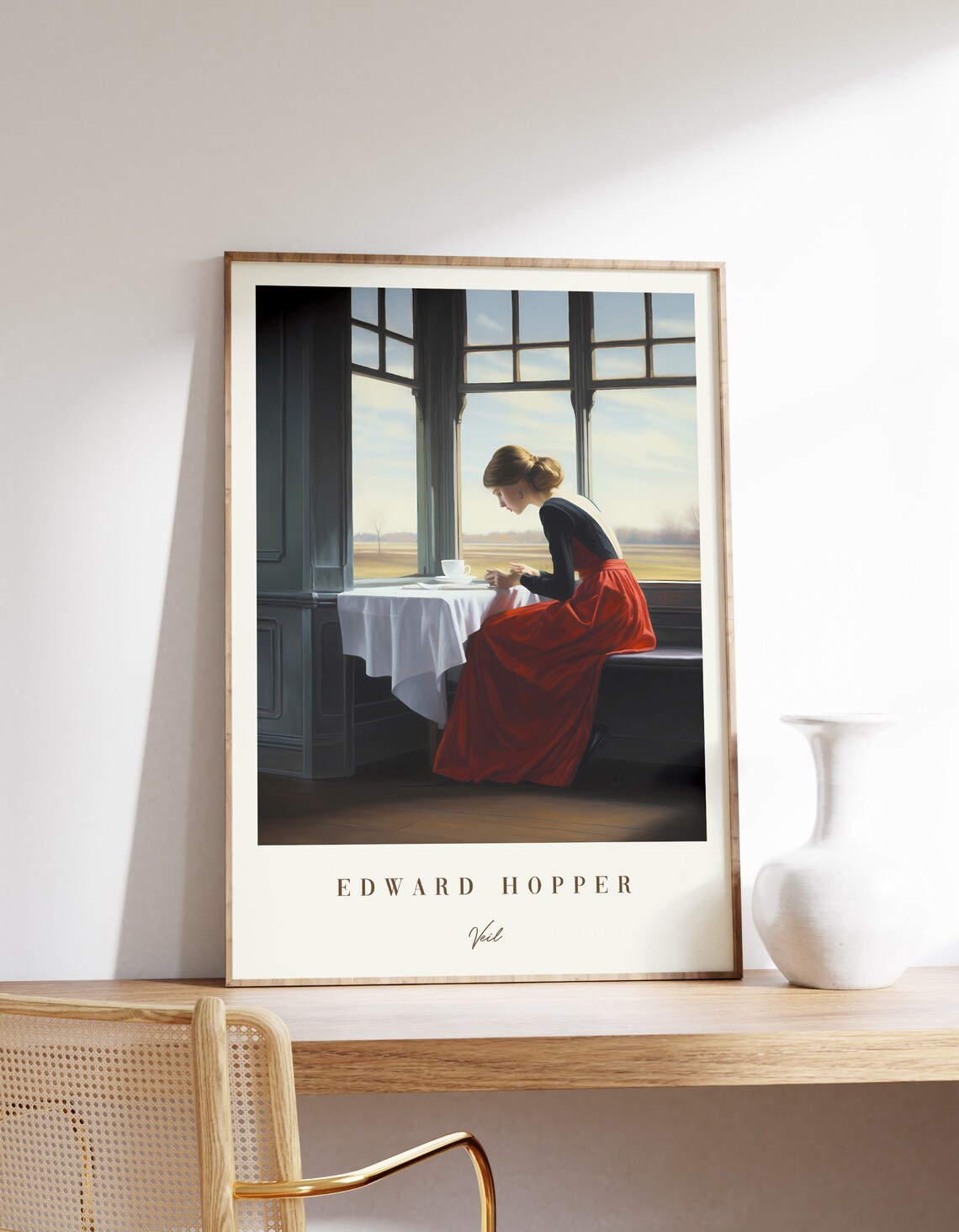 Edward Hopper Veil Woman Red Skirt Window Cafe Table Art Poster