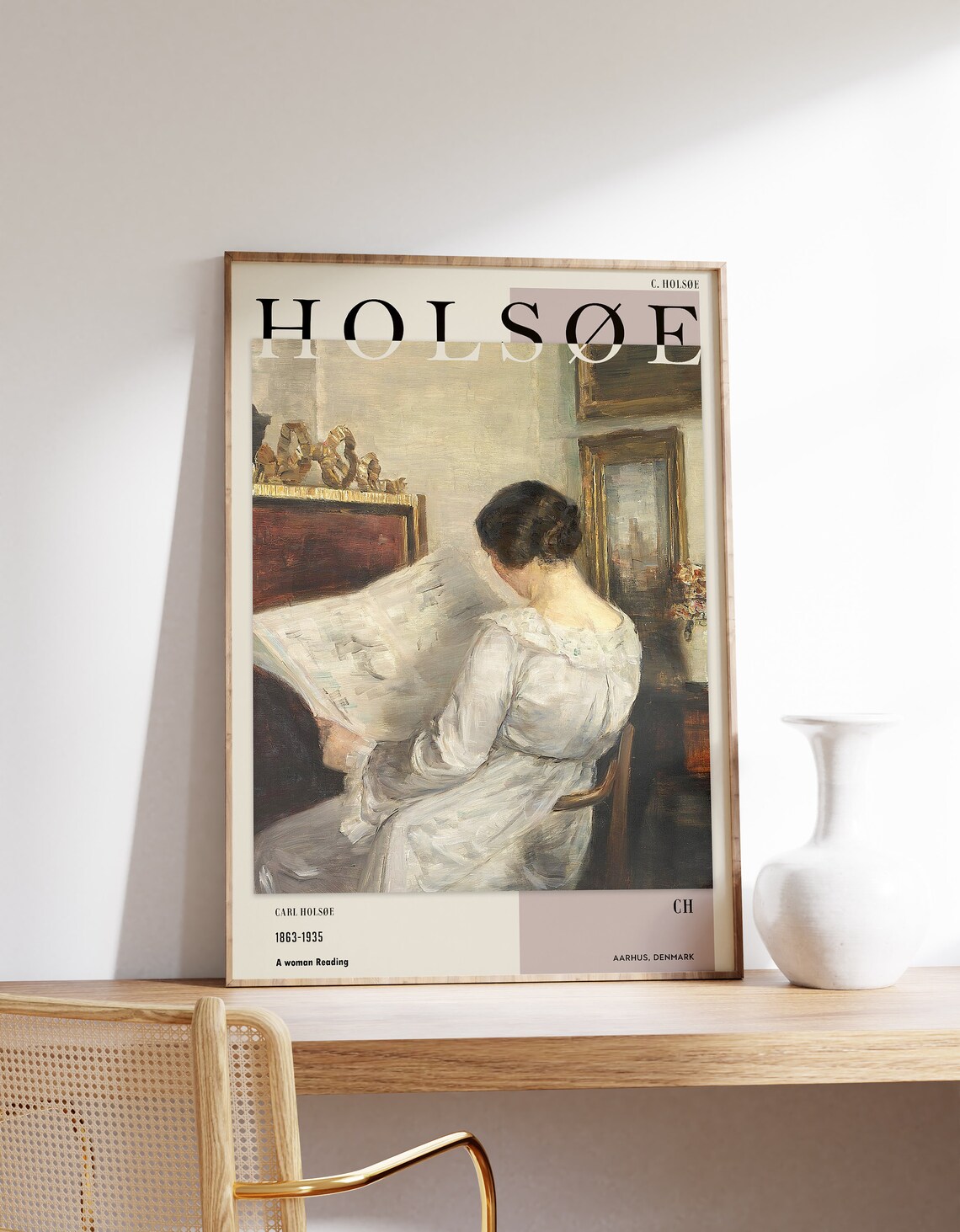 Carl Holsoe A Woman Reading Quiet Danish Interior Oil Painting Art Poster