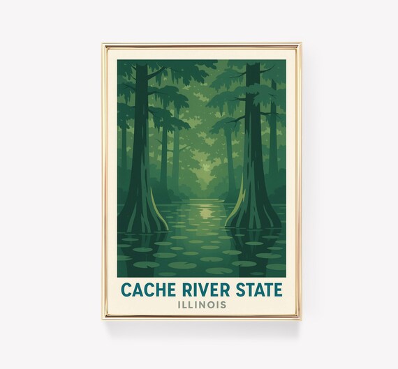 Cache River State Illinois Cypress Swamp Vintage Travel Poster
