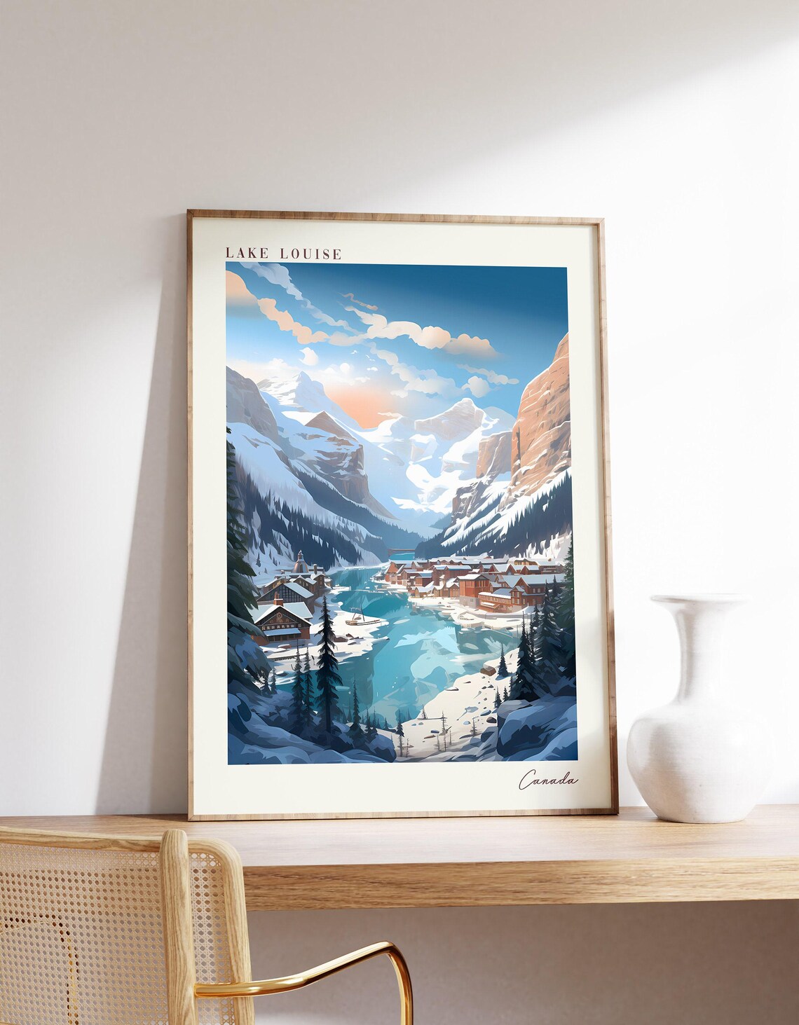 Lake Louise Canada Travel Poster Snowy Rockies Turquoise Lake Artwork