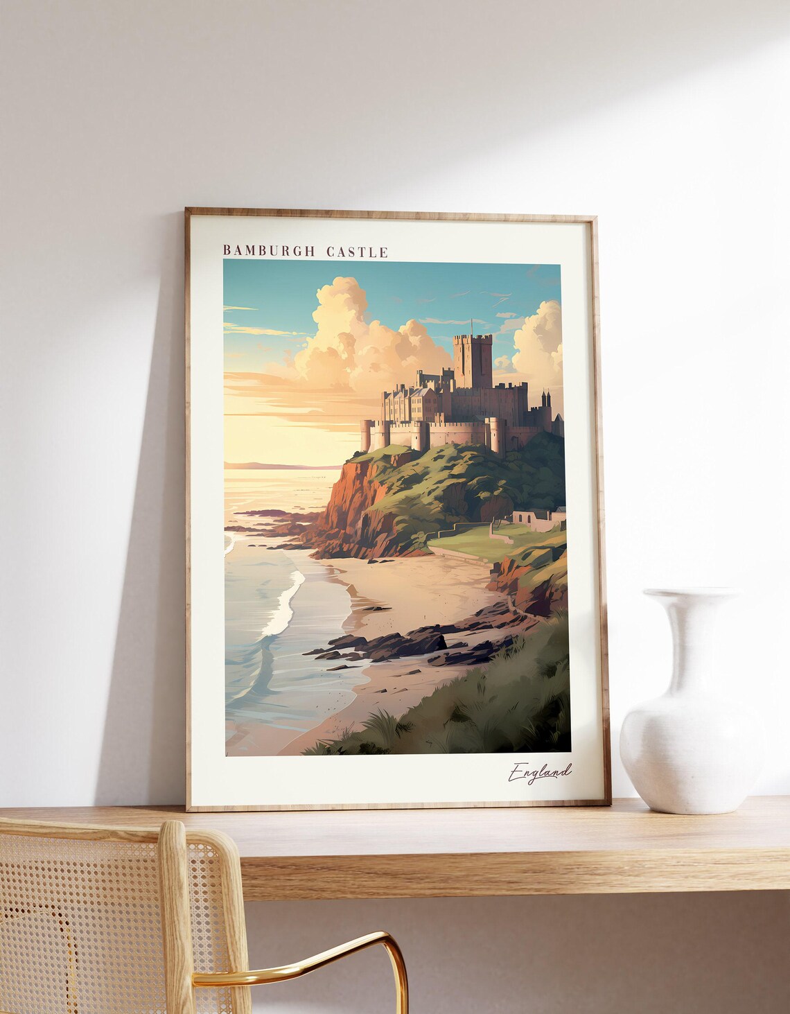 Bamburgh Castle Travel Poster, England Decor