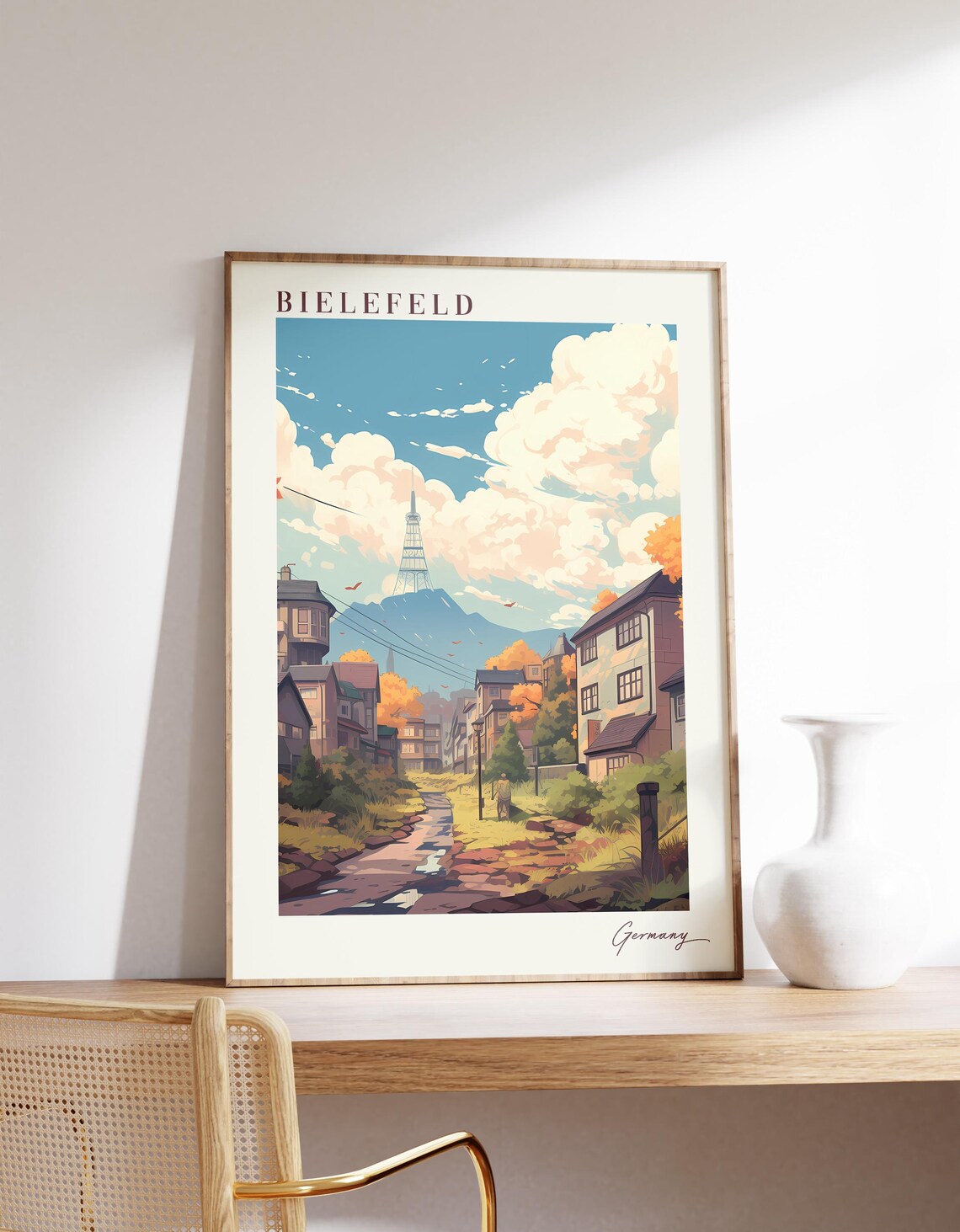 Bielefeld Germany Quaint Village Street Sunset Retro Travel Poster