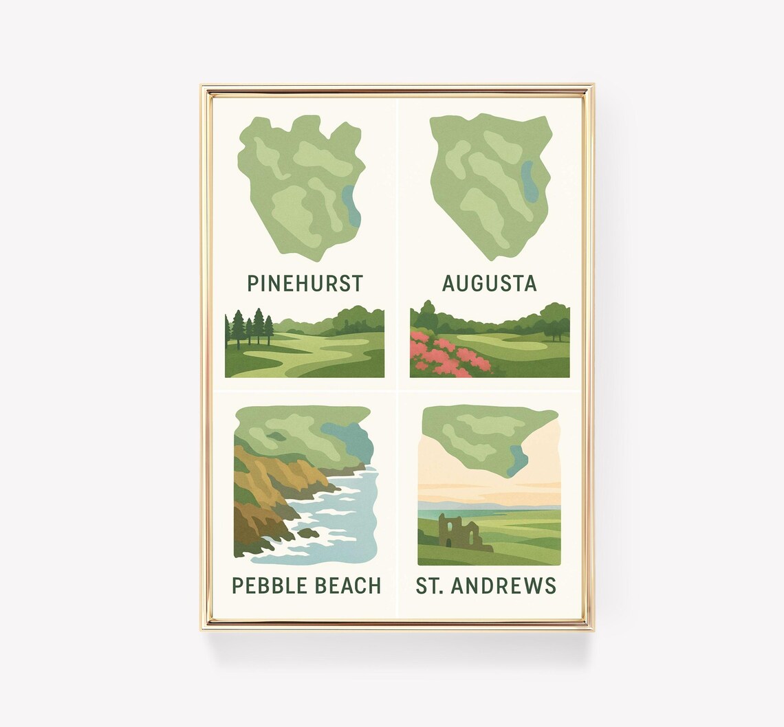 Vintage Pinehurst Augusta Pebble Beach St Andrews Travel Poster