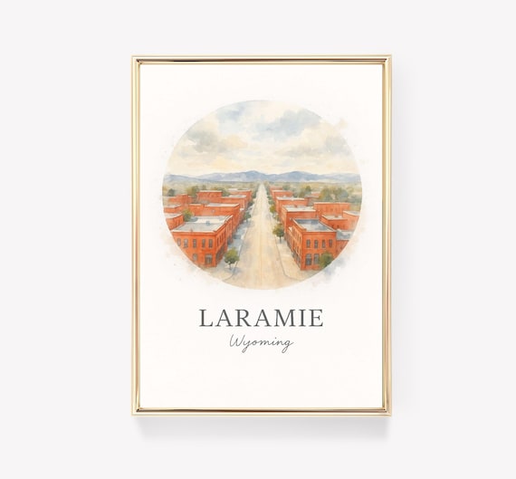Laramie Wyoming Downtown Street Watercolor Circle Town Poster