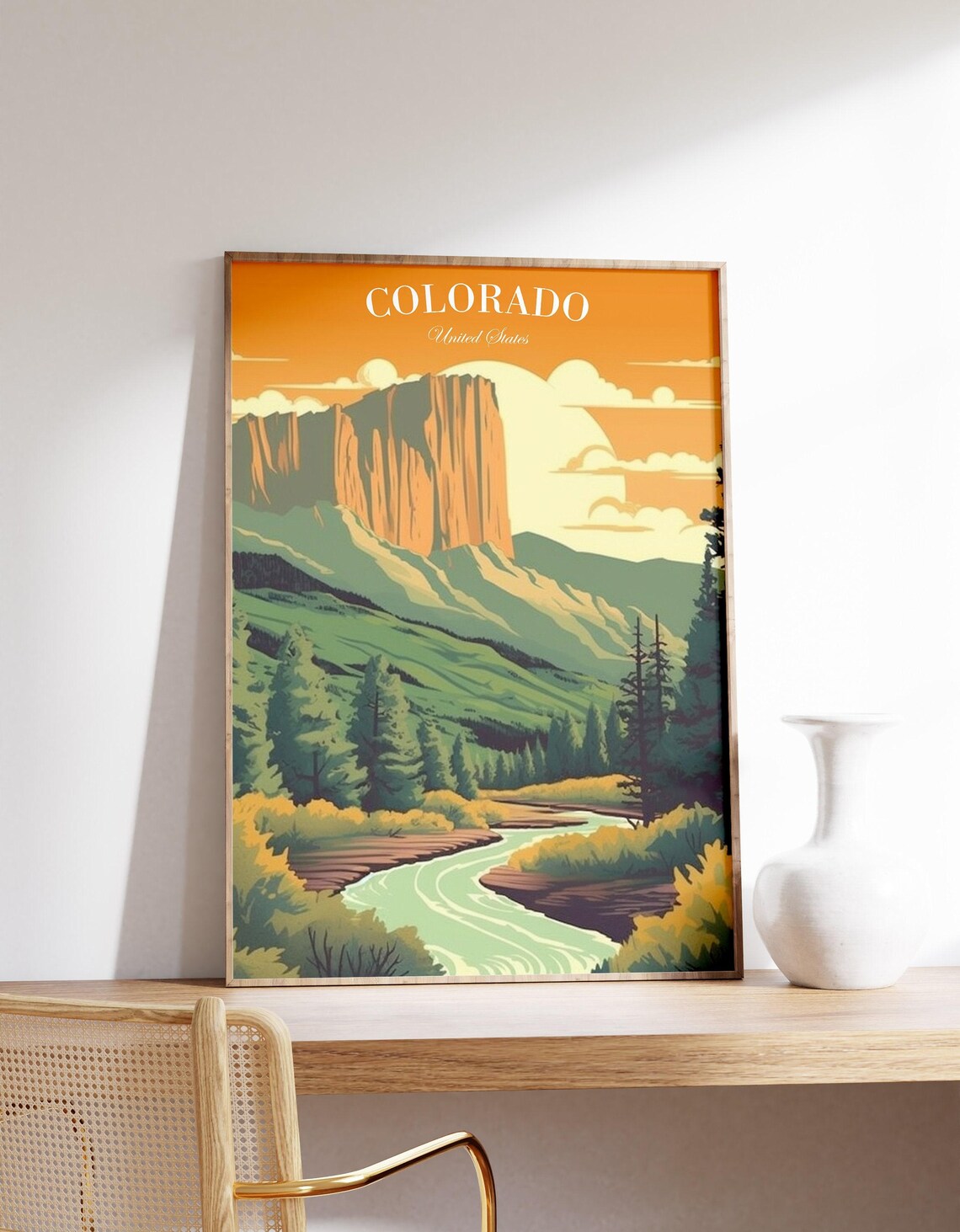 Colorado United States Retro Mountain Mesa River Travel Poster