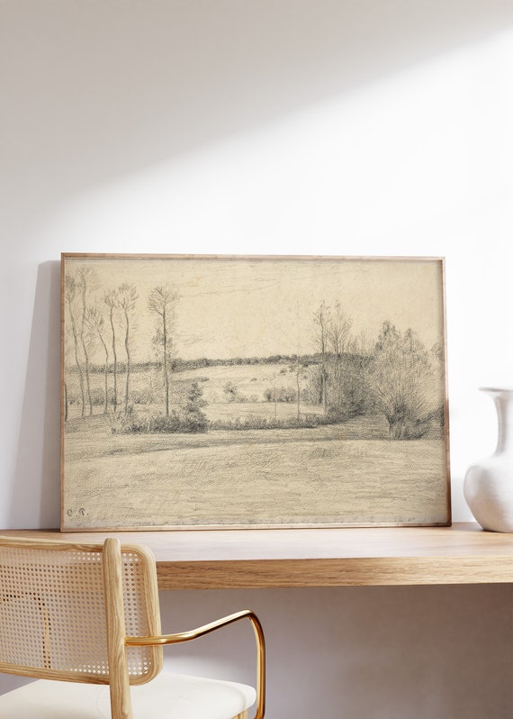 Camille Pissarro Trees And Meadows At Eragny 1895 Vintage Poster Apartment Painting Minimalist Decor Sketch Art Print Canvas