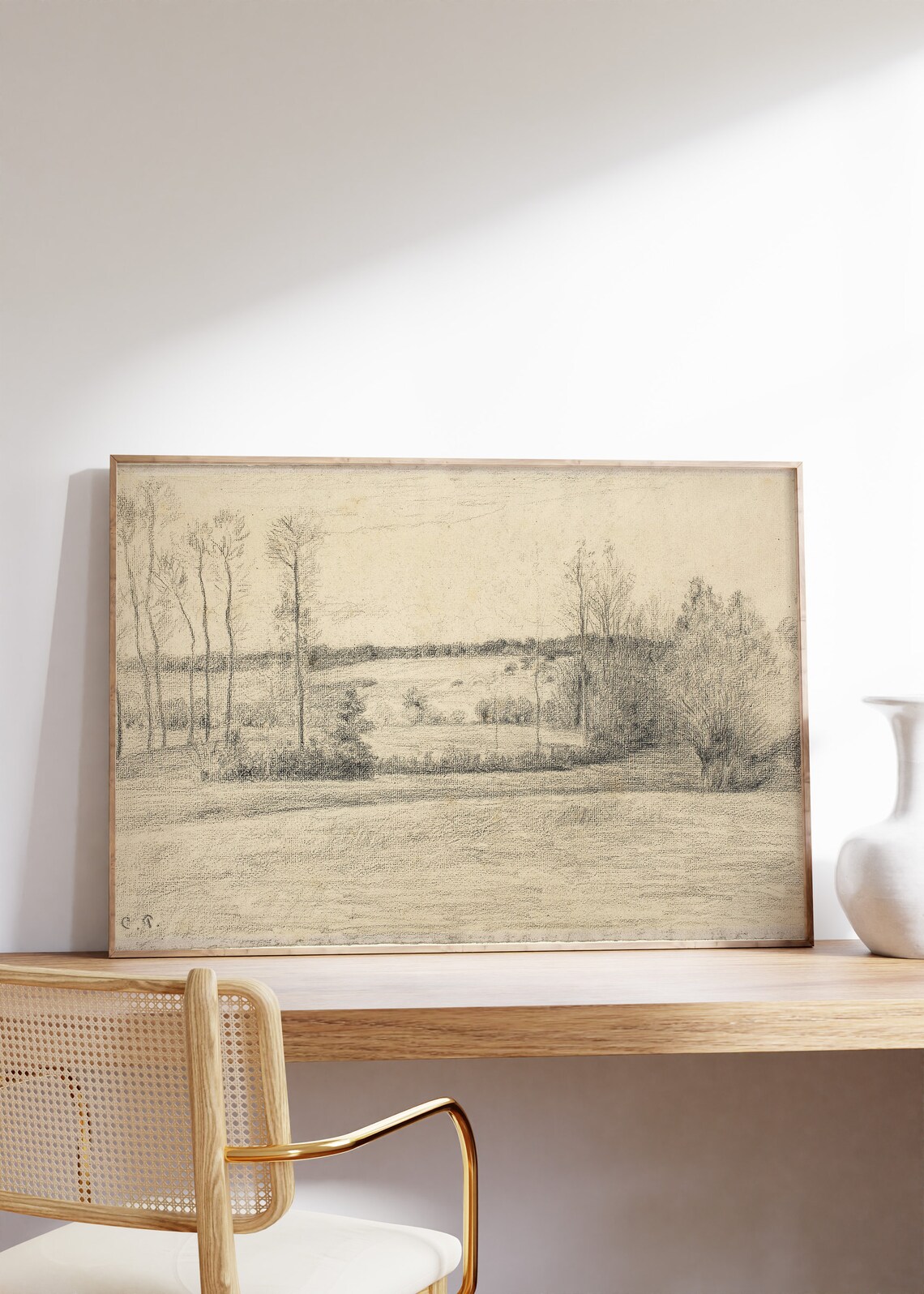 Camille Pissarro Trees and Meadows at Eragny 1895 Pencil Sketch Poster