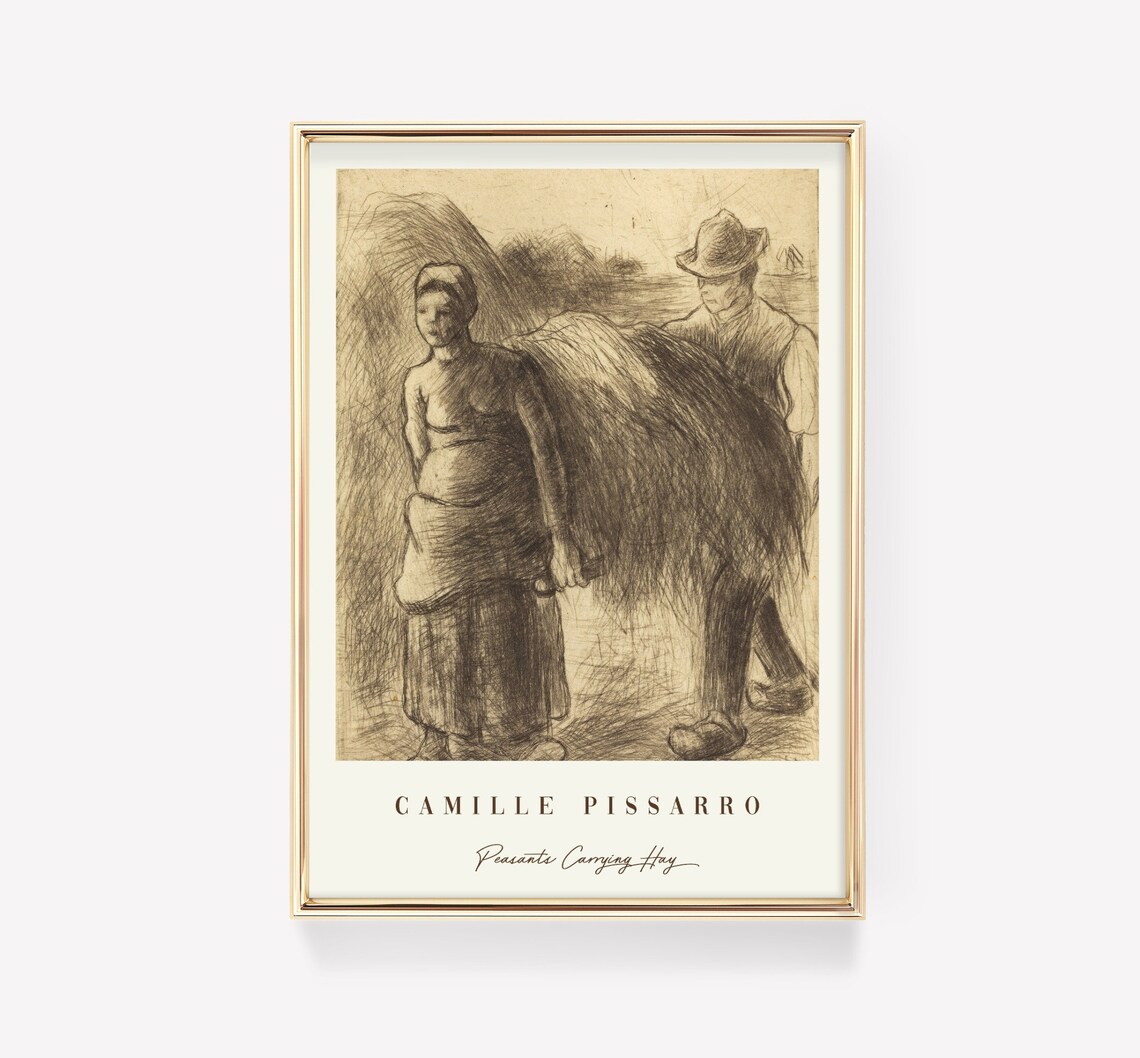Camille Pissarro Peasants Carrying Hay Gallery Caption Charcoal Art Print