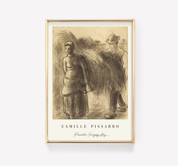 Camille Pissarro Art Print Peasants Carrying Hay Vintage Mid Century Modern Antique Painting Exhibition Poster