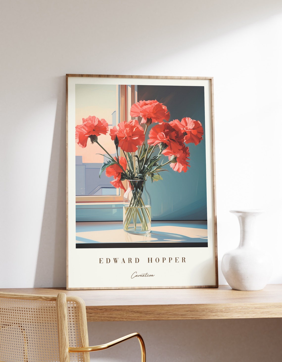 Edward Hopper Carnation Red Flowers Vase Still Life Art Poster