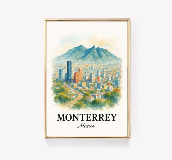 Monterrey Travel Poster Mexico Wall Art Print Vintage Canvas Decor Gift