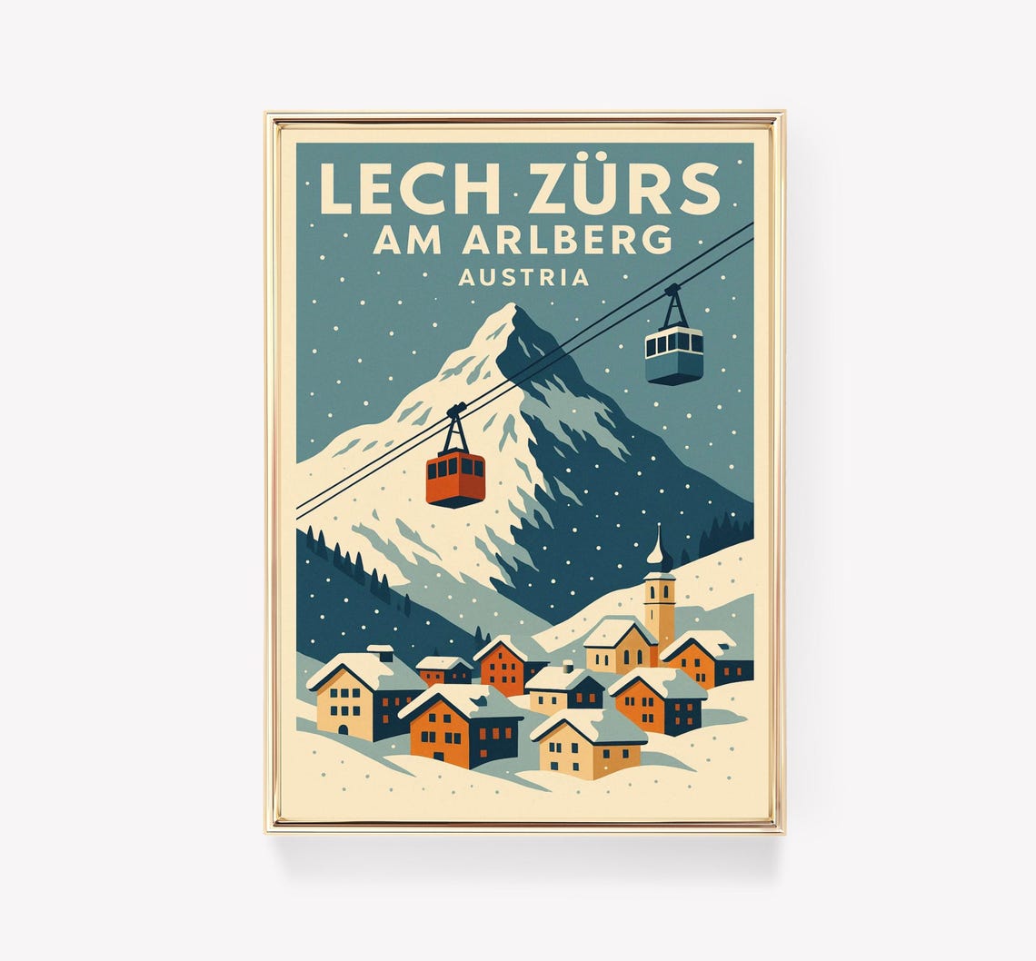 Lech Zürs am Arlberg Austria Vintage Ski Poster Gondolas Snow