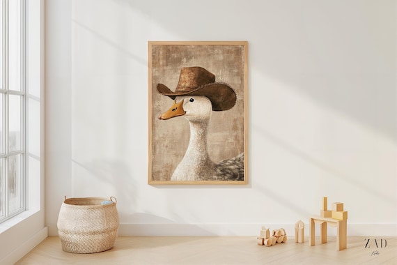 Cowboy Goose Western Hat Vintage Portrait Funny Animal Poster