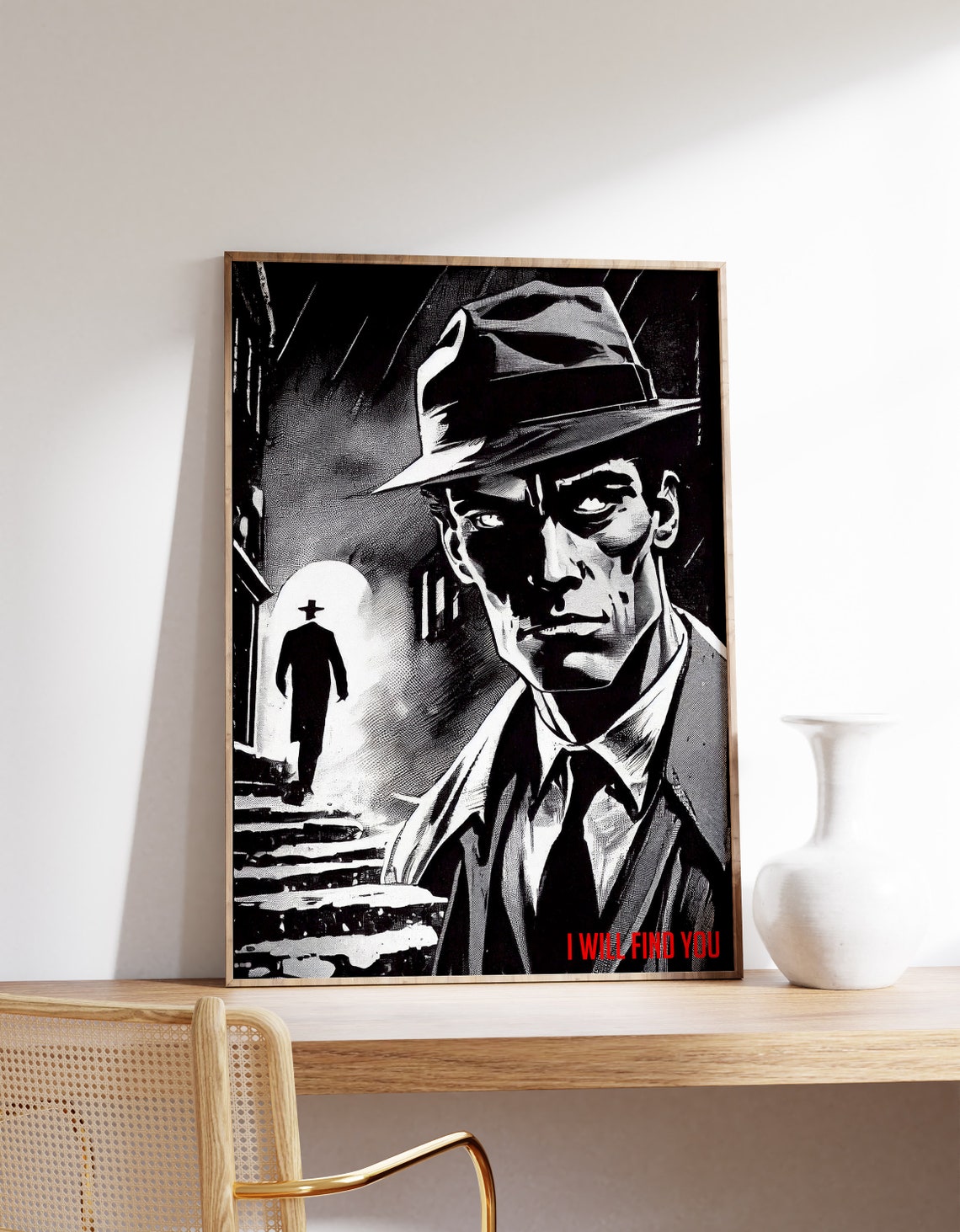 Noir Detective Comic Style Black White Mystery Wall Art Gift