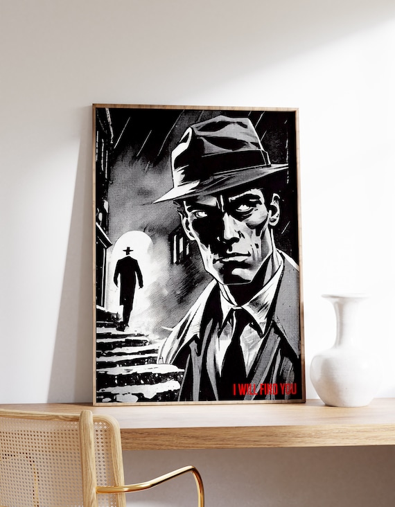 Noir Detective Comic Style Black White Mystery Wall Art Gift