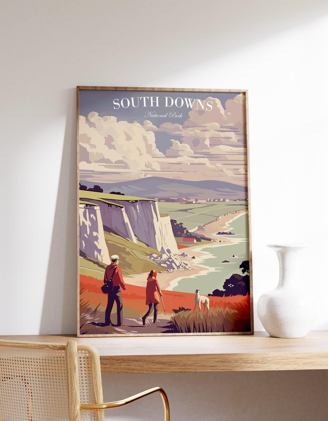 South Downs National Park White Cliffs Hikers Coastal Path Poster