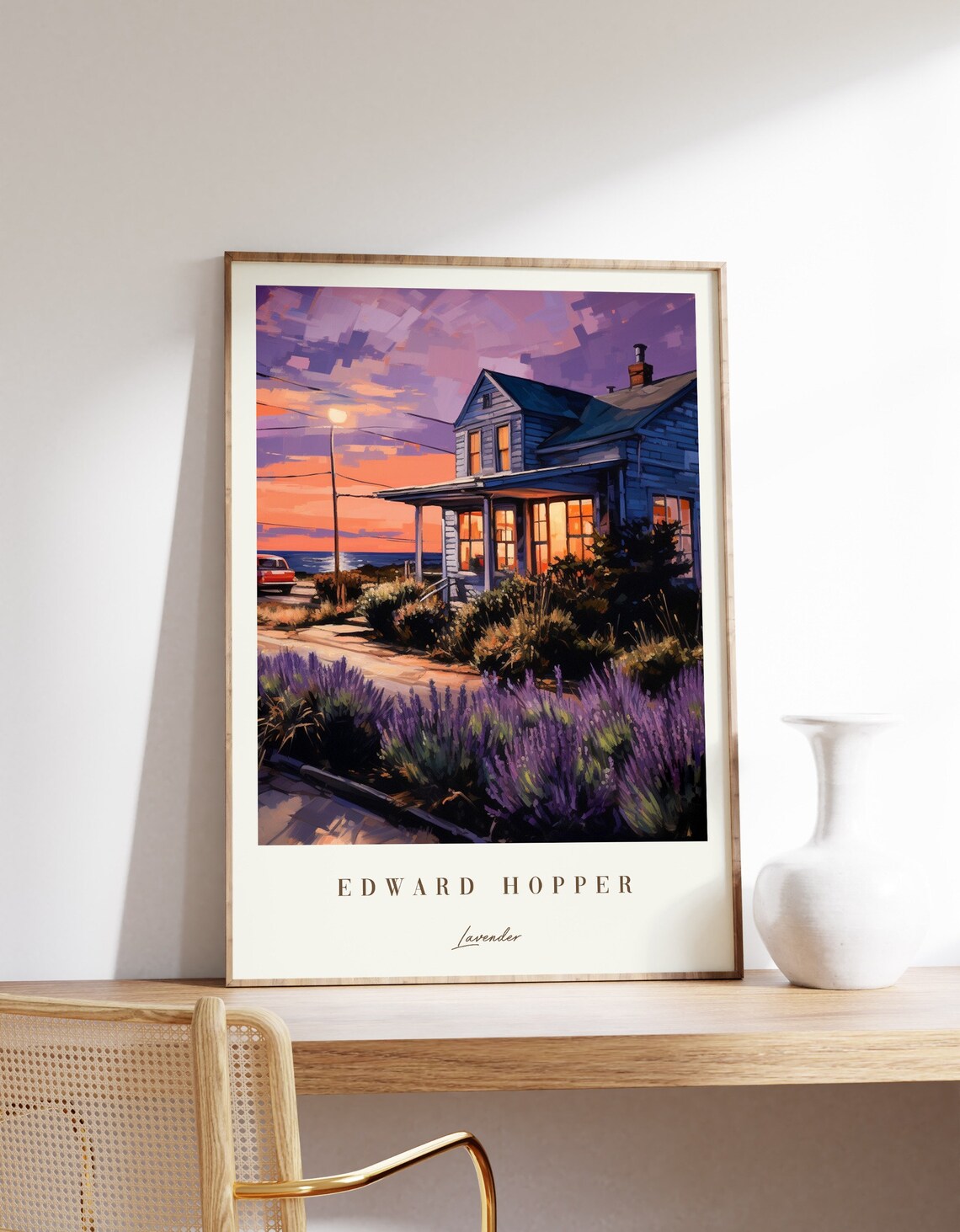 Edward Hopper Lavender Field Sunset Coastal House Art Poster