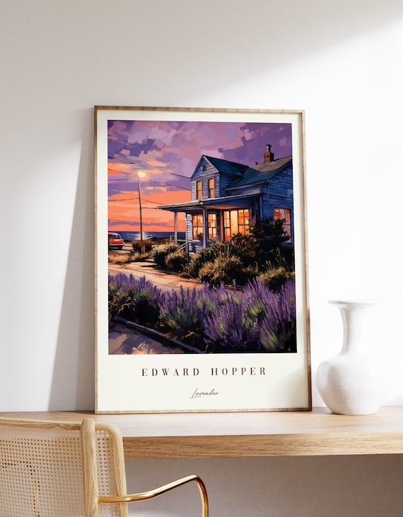 Edward Hopper Lavender Field Sunset Coastal House Art Poster
