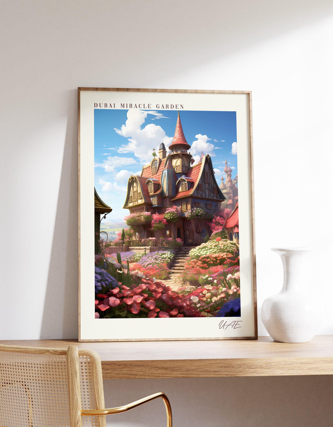 Dubai Miracle Garden Fairytale Cottage Flowers UAE Travel Poster