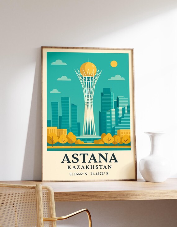Astana Poster Kazakhstan Wall Art Bayterek Tower Print Modern Skyline Travel Decor