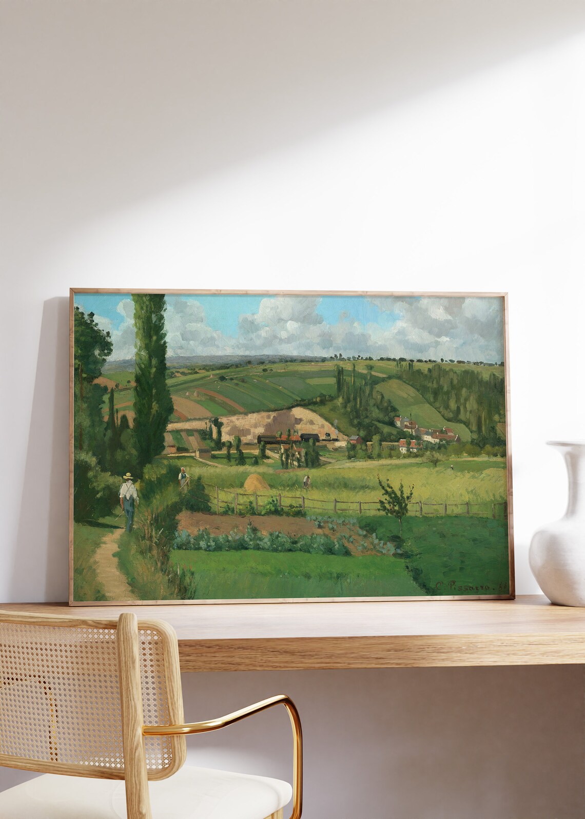 Pissarro Rolling Green Fields Village Impressionist Landscape Poster