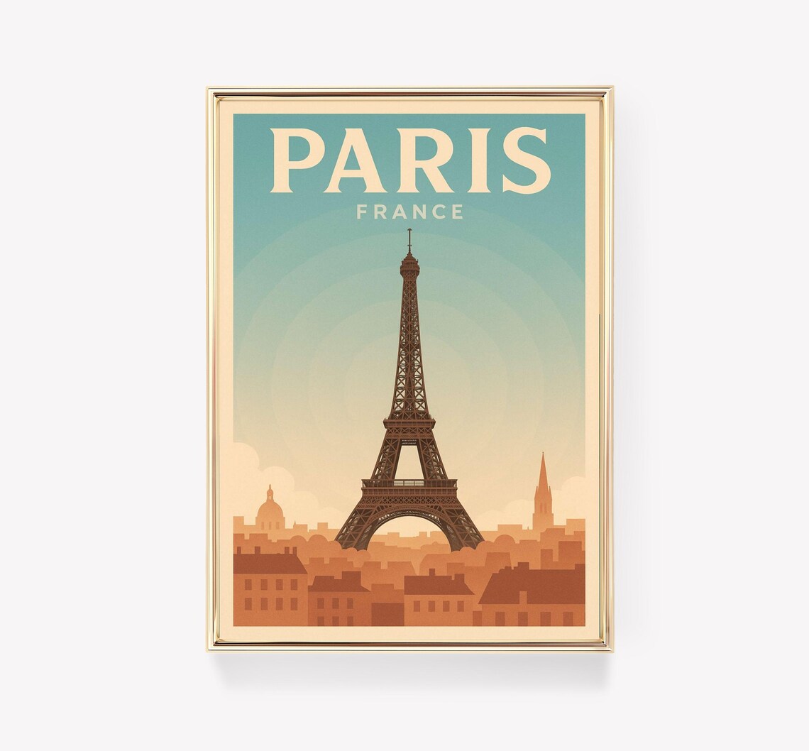 Paris France Eiffel Tower Skyline Retro Vintage Travel Poster