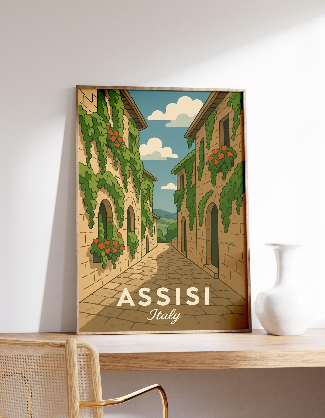 Assisi Italy Ivy Covered Stone Street Romantic Travel Poster