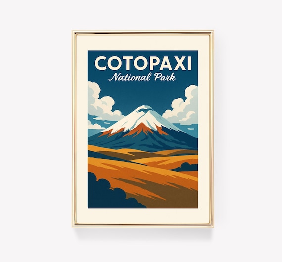 Cotopaxi National Park Ecuador Travel Poster Snowcapped Volcano Decor