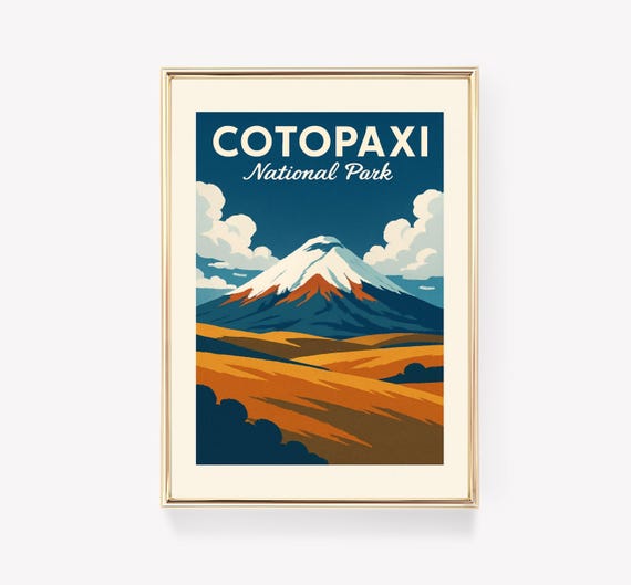 Cotopaxi Vintage Travel Poster Ecuador Wall Art Print Ecuadorian Decor South America Gift