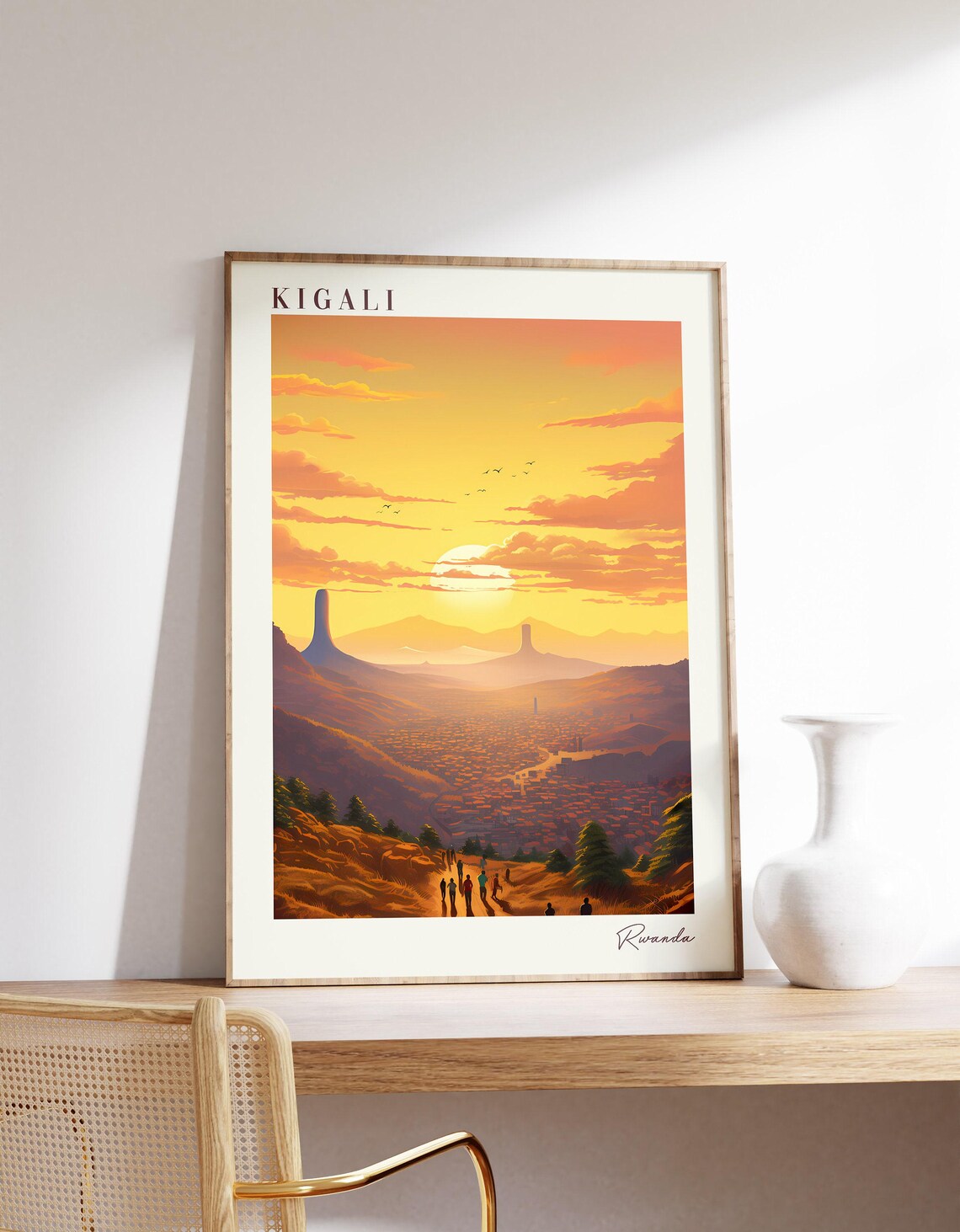 Kigali Rwanda Travel Poster Sunset City Hills Skyline Silhouette