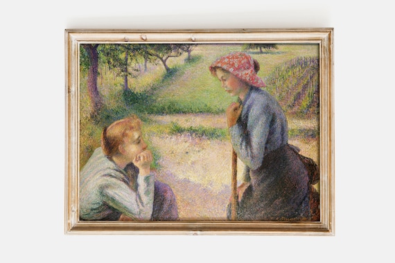 Camille Pissarro Two Young Peasant Women 1891 Vintage Impressionist Poster