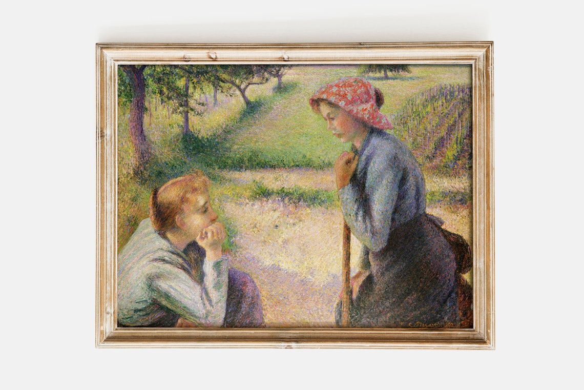 Camille Pissarro Two Young Peasant Women 1891 Vintage Antique Painting Home Luxury Decor Poster Print Woman Portrait Wall Art