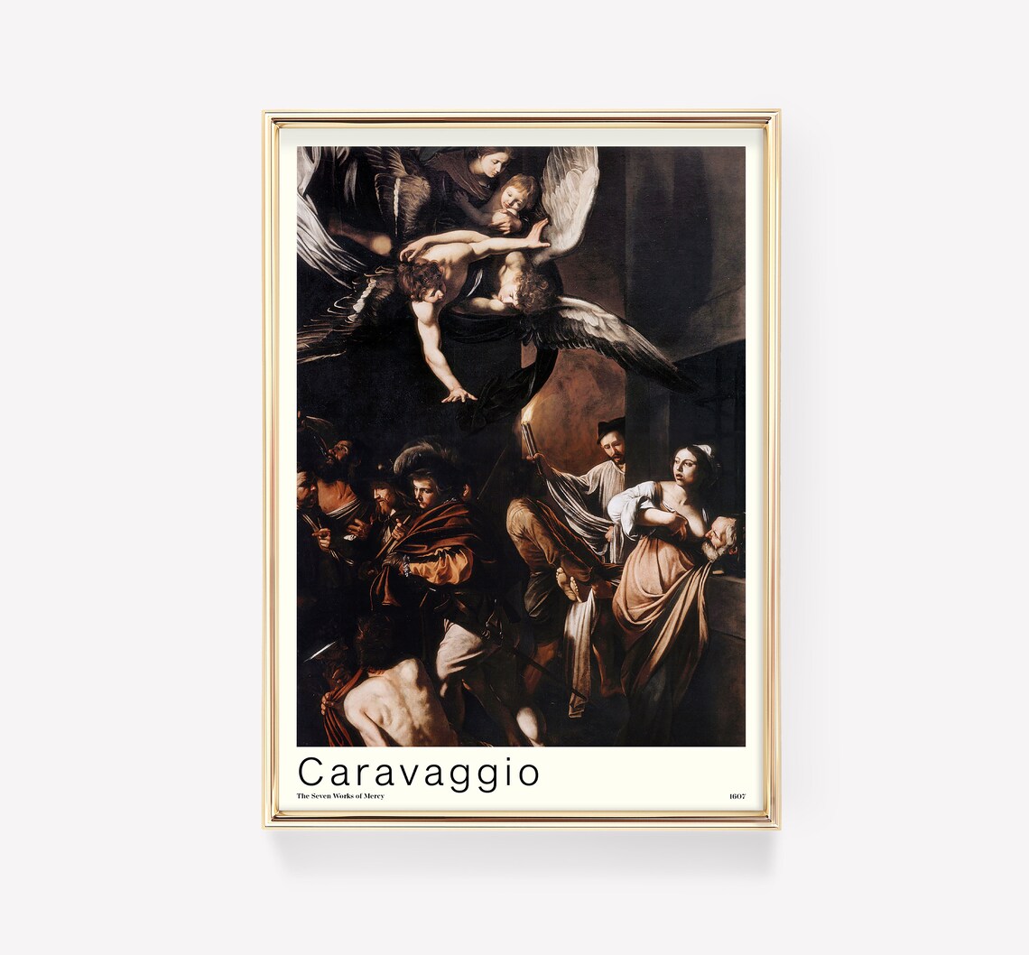 Caravaggio Seven Works of Mercy 1607 Baroque Religious Art Wall Poster