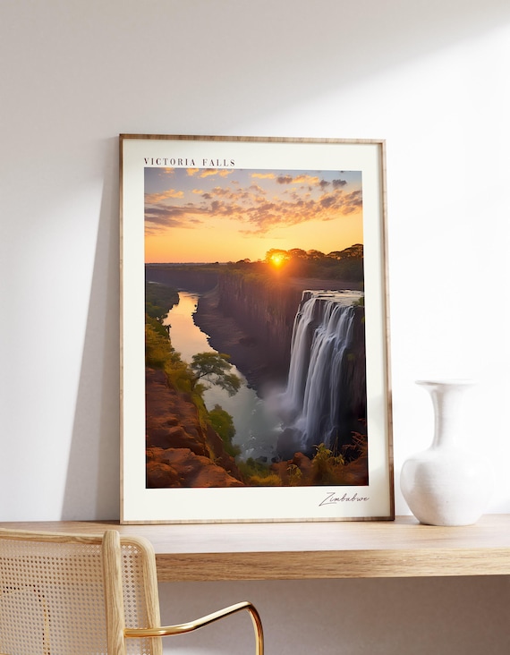 Victoria Falls Zimbabwe Sunset Waterfall River Gorge Travel Poster