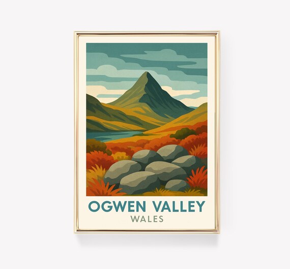 Ogwen Valley Wales Rugged Autumn Mountain Scenery Travel Poster