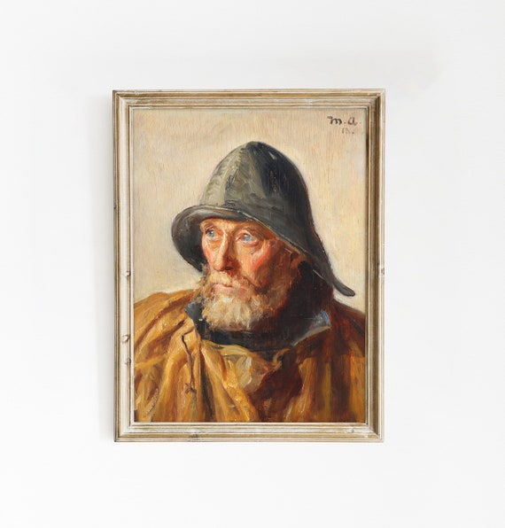 Vintage Fisherman Portrait Art Print, Nautical Decor