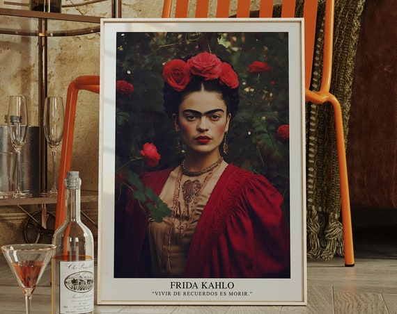 Frida Kahlos Print Kahlo Photo With Red Roses Inspirational Quote Khalo Poster