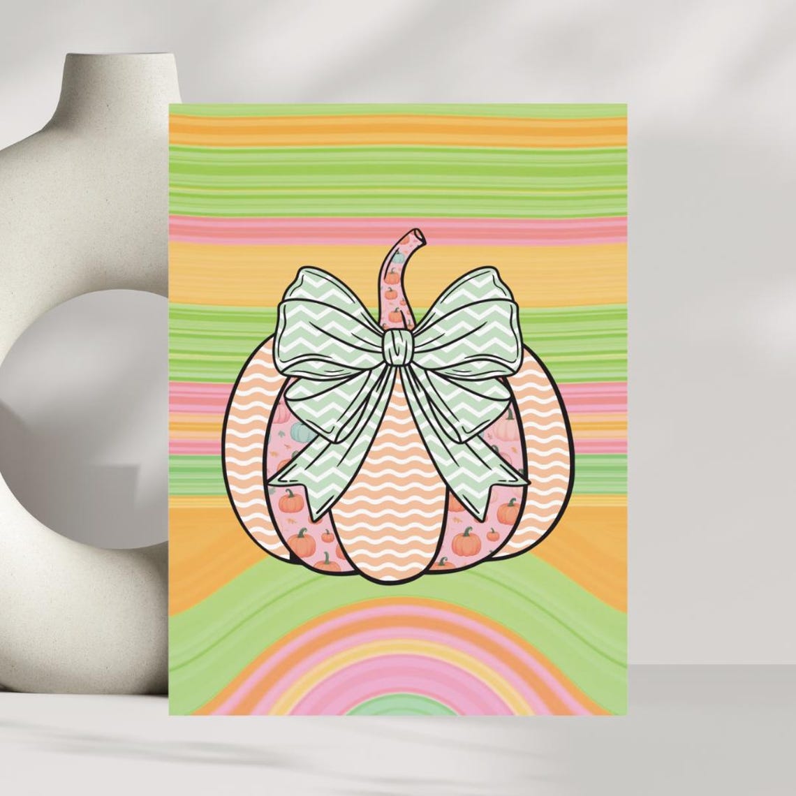 Pastel Pumpkin Chevron Bow Retro Rainbow Fall Harvest Poster