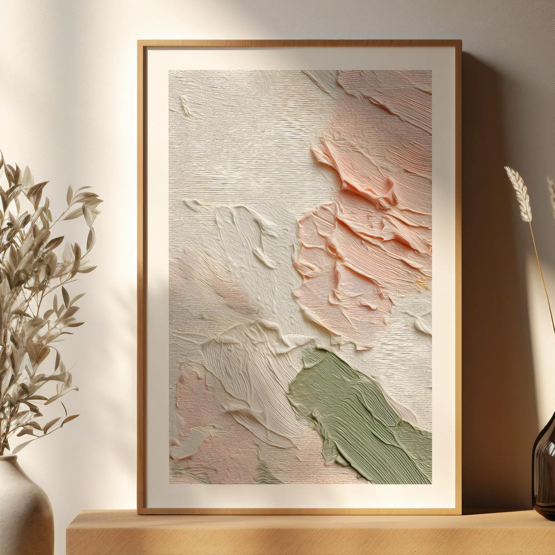 Textured Wall Art Abstract Neutral Painting Beige And Green Minimal Canvas Print Modern Rustic Texture Decor Deco