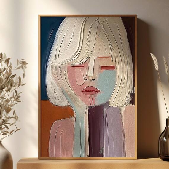 Abstract Textured Girl Portrait Closed Eyes Modern Oil Poster
