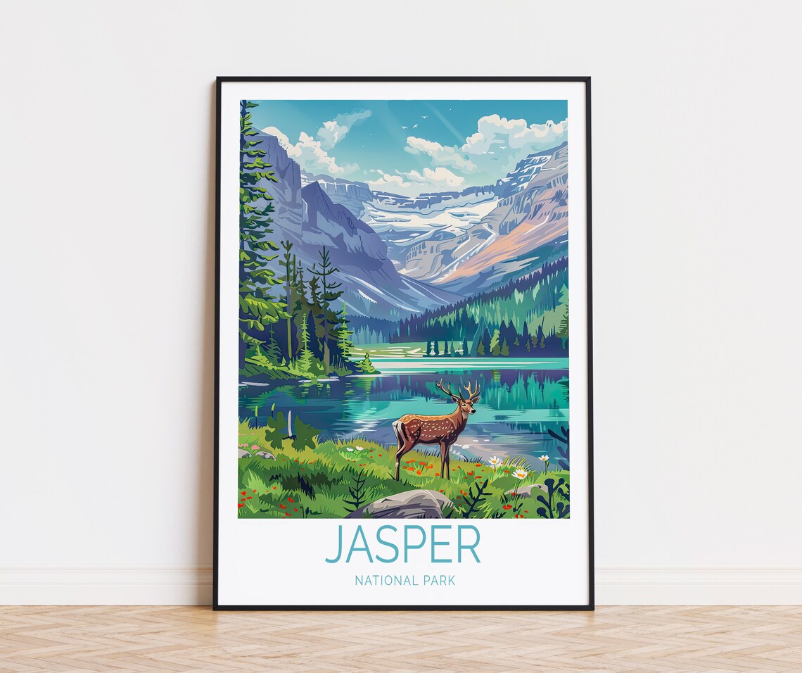 Jasper National Park Travel Poster, Canada Travel Print