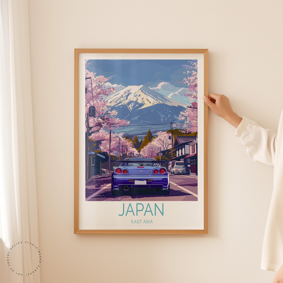 Nissan Skyline GT-R Rear View Cherry Blossom Mount Fuji Poster - Image 2