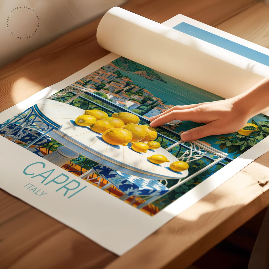 Capri Italy Lemon Terrace Sea View Coastal Village Vintage Poster - Image 2