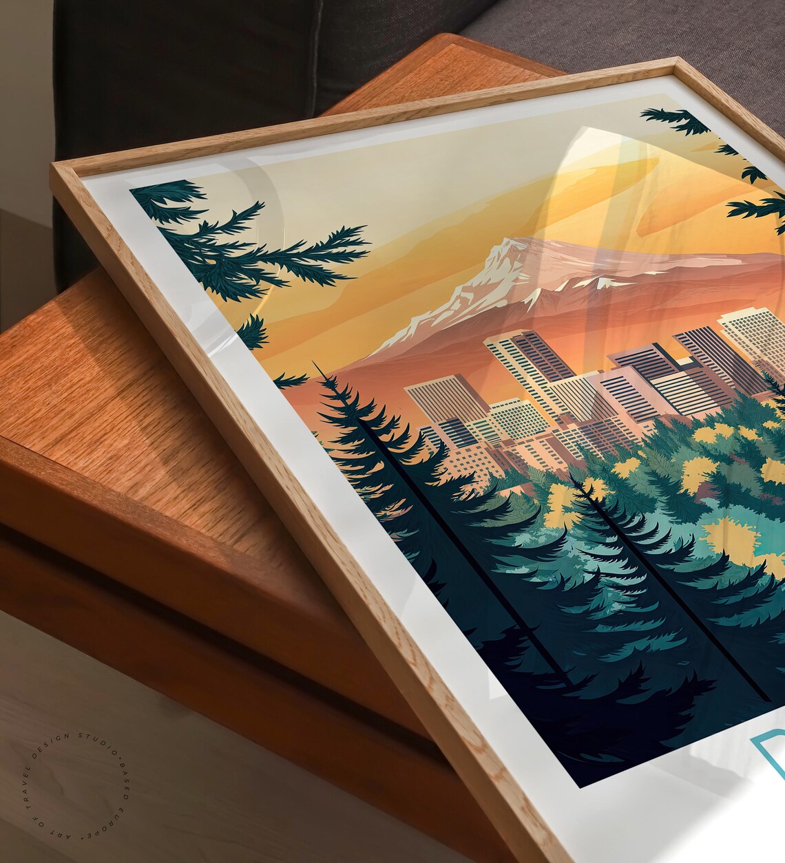 Portland Oregon Mount Hood Forest Warm Sunset Skyline Poster - Image 3