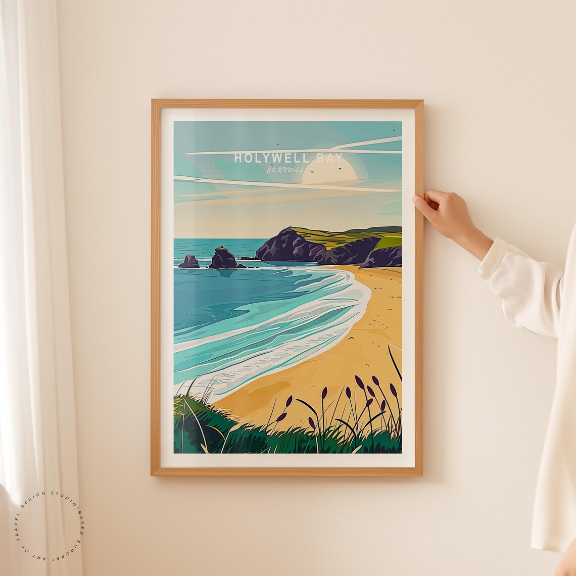 Holywell Bay Cornwall Golden Beach Sea Stacks Shore Travel Poster - Image 2