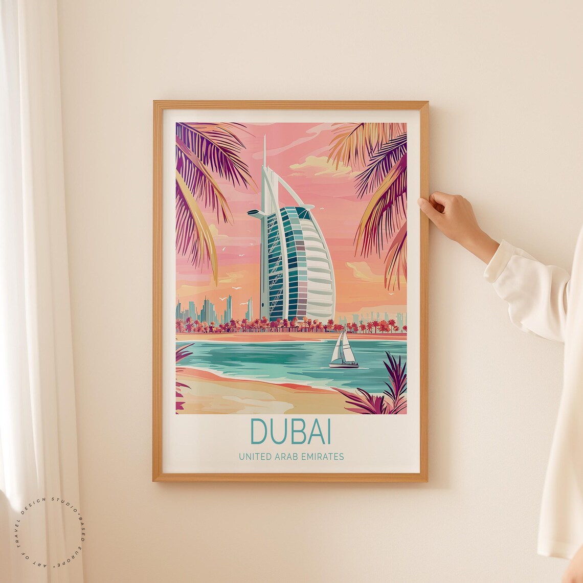 Dubai United Arab Emirates Burj Al Arab at a Pink Sunset Beach Poster - Image 2