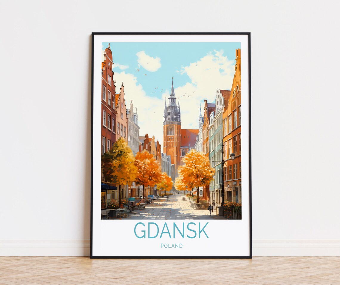 Gdansk Poland Old Town Autumn Street Vintage Style Travel Poster