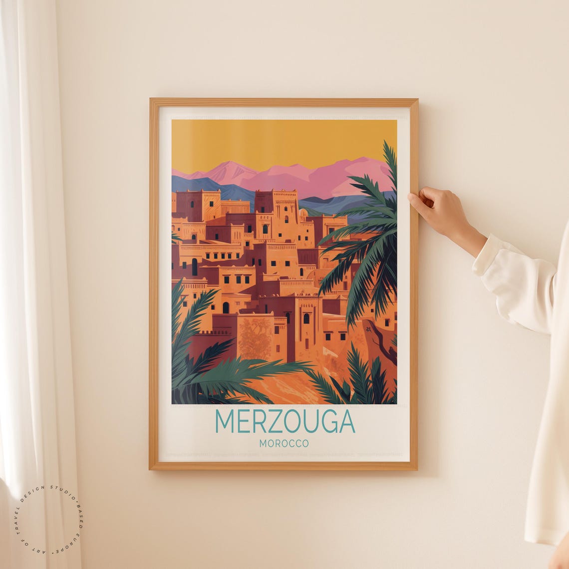 Merzouga Morocco Adobe Kasbah Palm Trees Desert Sunset Travel Poster - Image 5