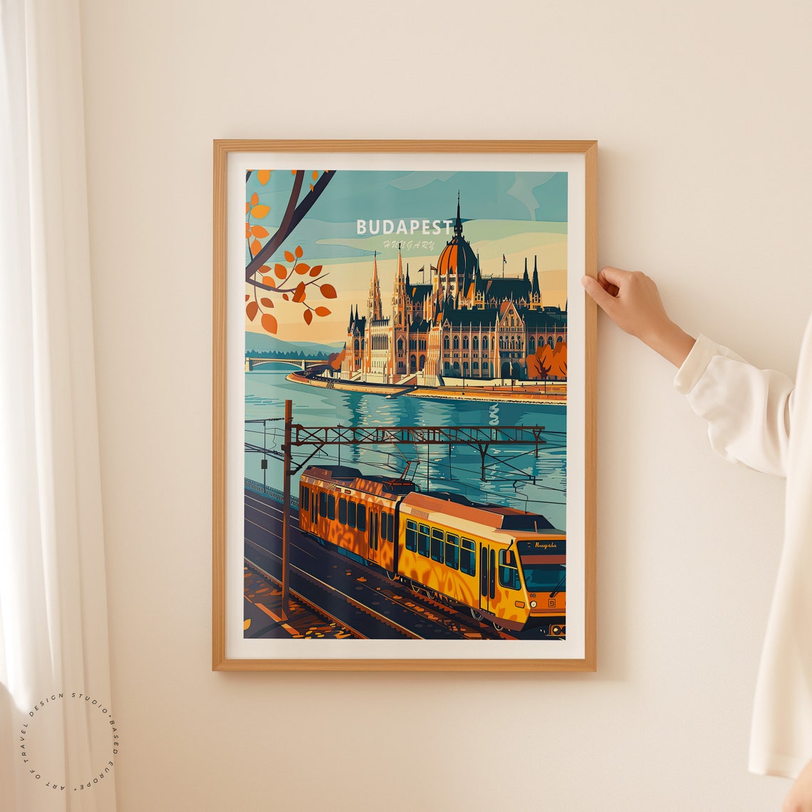 Budapest Hungary Parliament Building Yellow Tram Danube River Poster - Image 2