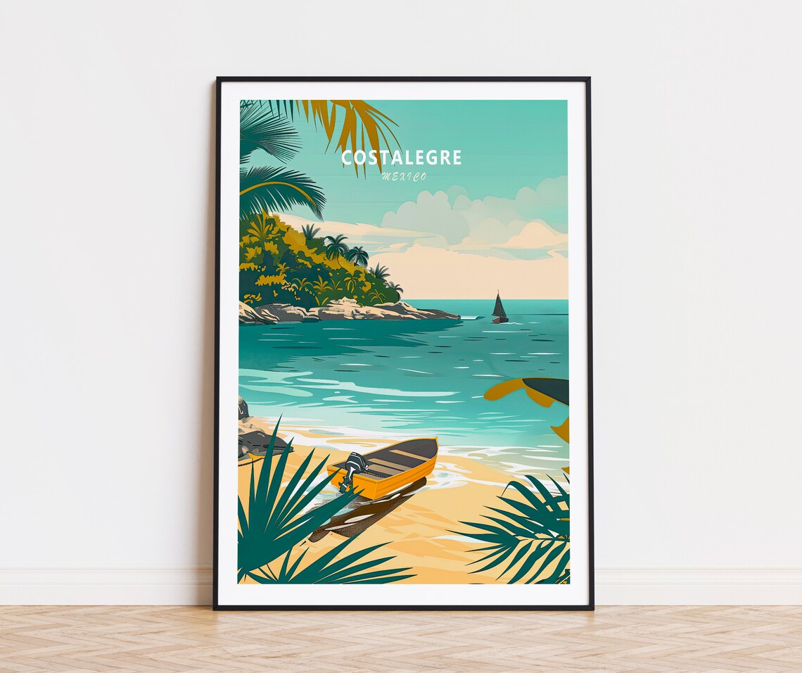 Costalegre Mexico Tropical Beach Cove Fishing Boat Ocean Poster